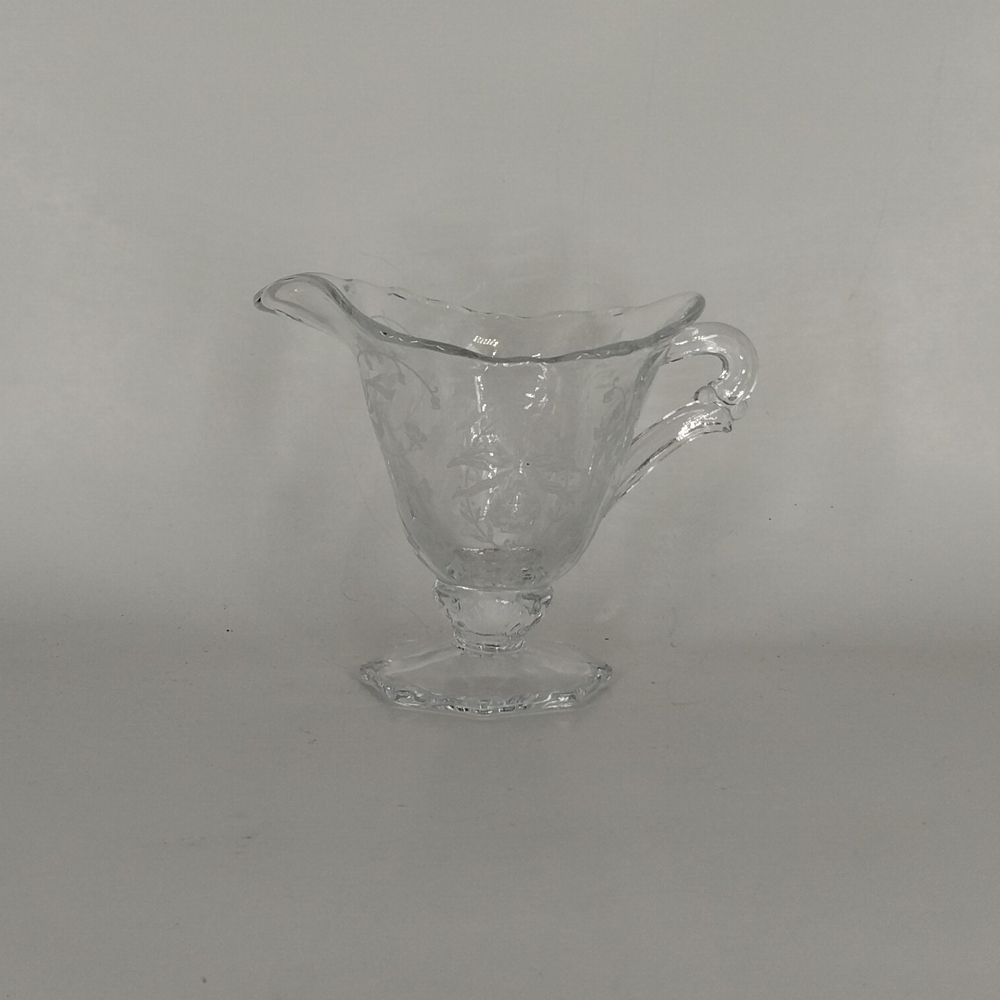 Heisey Orchard Creamer Blown Glass Pitcher Footed w/ Handle 3 7/8" H Vintage
